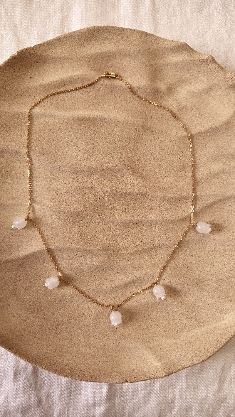 Collier Muguette, en laiton doré et verre, bijoux femme, cadeau pour femme